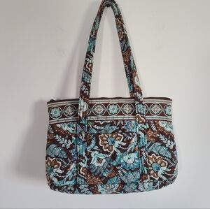 Vera Bradley Java Blue Tote Purse Shoulder Bag Brown Blue Floral 2006 Pattern